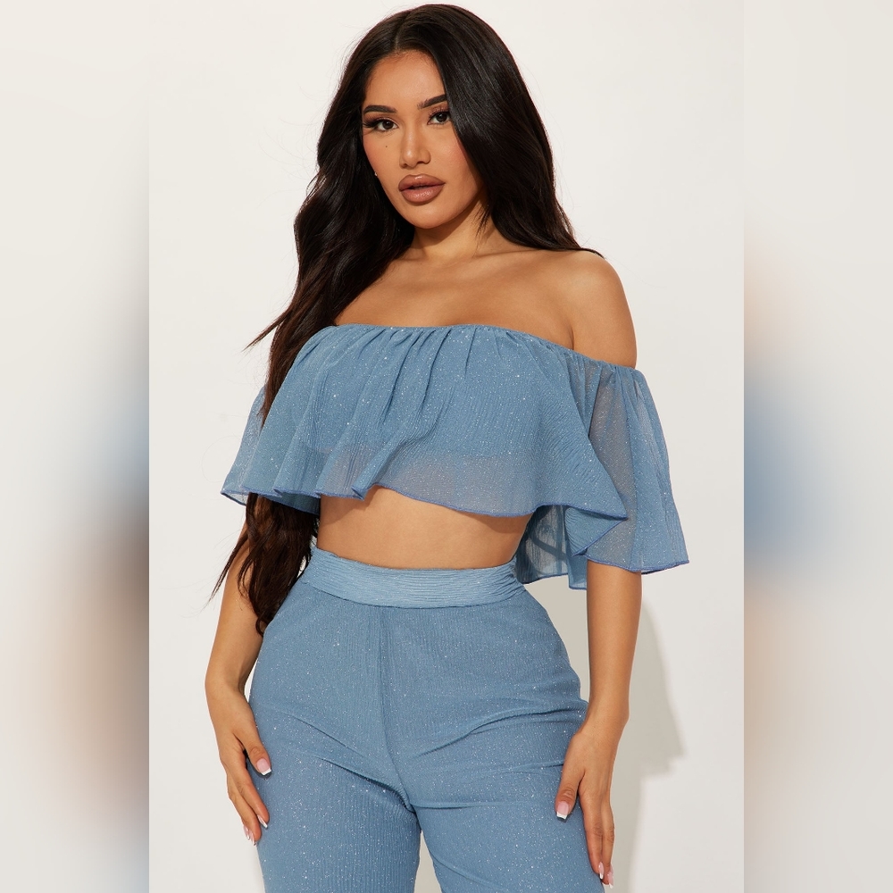 NWT 2 piece Sparkly Blue 2 pc pant set - Picture 2 of 8